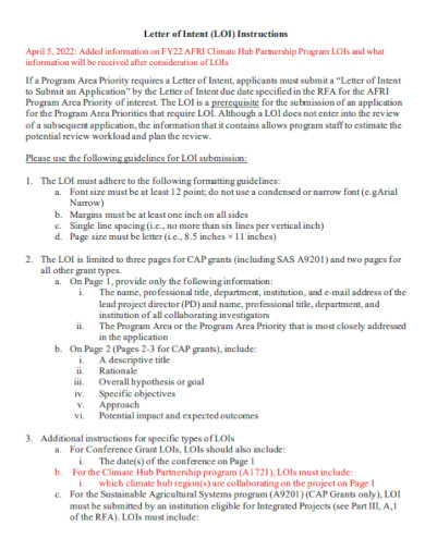 Letter of Intent Instructions