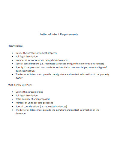 Letter of Intent Requirements