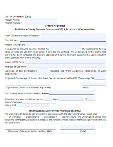 Letter of Intent for Subcontractor