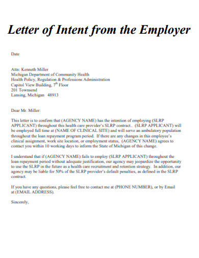Letter of Intent from the Employer