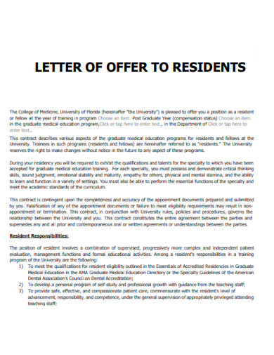 Letter of Offer to Residents