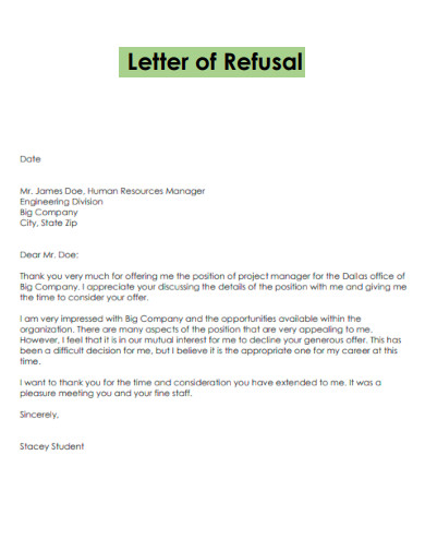 Letter of Refusal