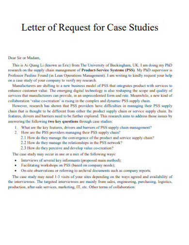 Letter of Request for Case Studies