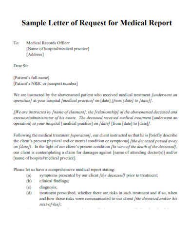 Letter of Request for Medical Report
