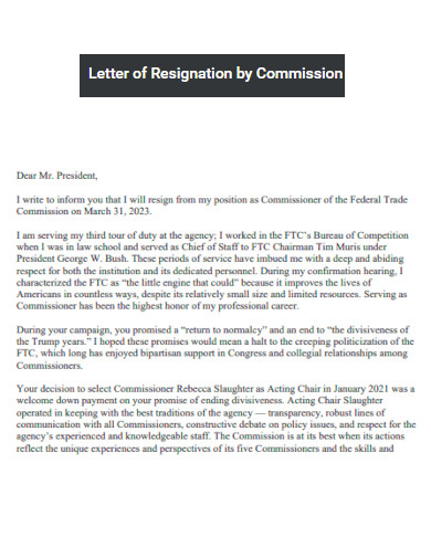Letter of Resignation by Commission