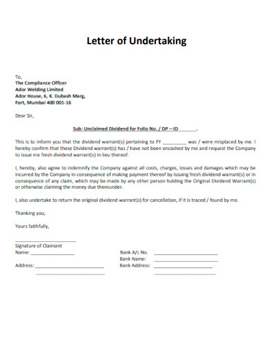 Letter of Undertaking