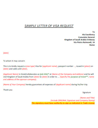 Letter of Visa Request