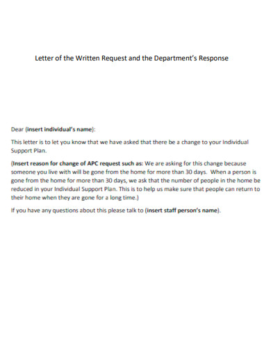 Letter of Written Request and Department Response