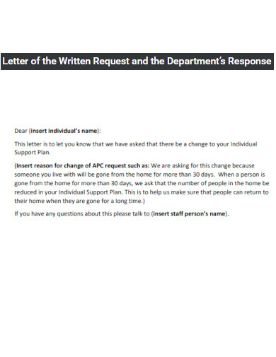 Letter of the Written Request and Department Response