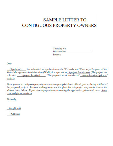 Letter to Contiguous Property Owners