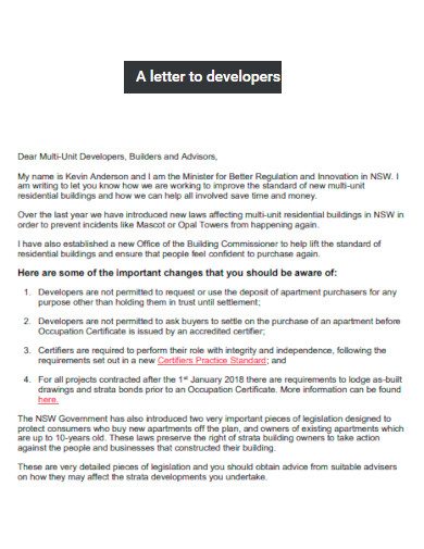 Letter to Developer