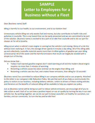 Letter to Employees for Business without Fleet