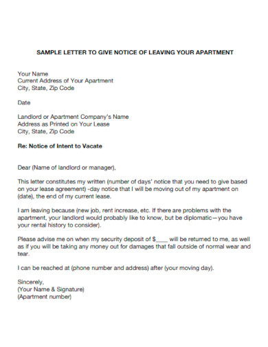 Letter to Give Notice of Leaving Your Apartment