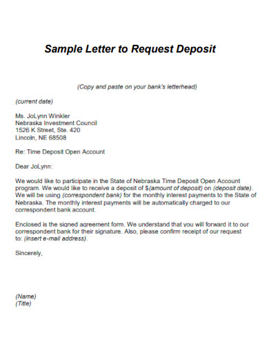 Letter to Request Deposit