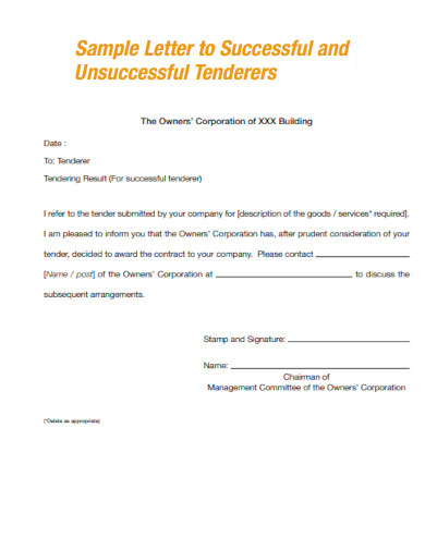 Letter to Successful and Unsuccessful Tenderer
