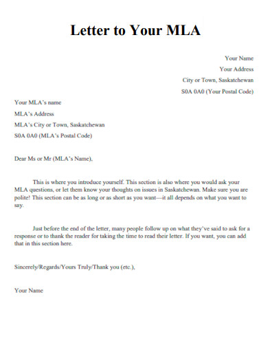 Letter to Your MLA