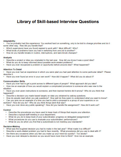 Library of Skill Based Interview Questions