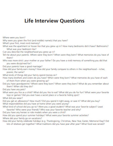 Life Interview Questions