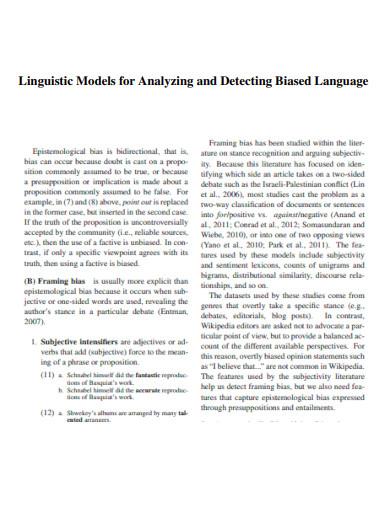 Linguistic Models for Detecting Biased Language