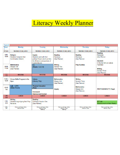 Literacy Weekly Planner