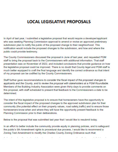 Local Legislatve Proposal