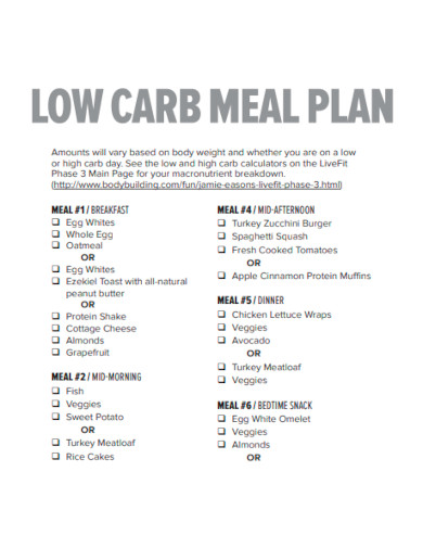 Low Carb Meal Plan