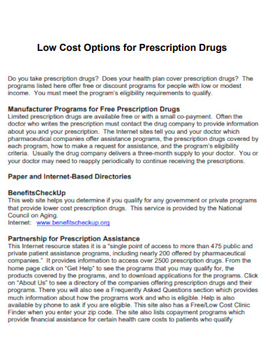Low Cost Options for Prescription Drugs