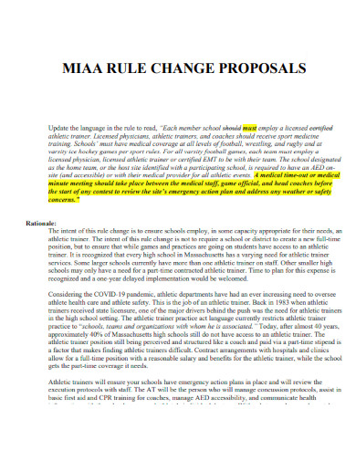 MIAA Rule Change Proposal