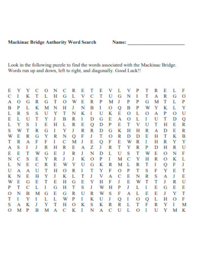 Mackinac Bridge Authority Word Search