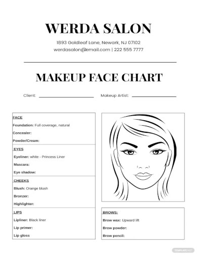 Makeup Artist Face Chart