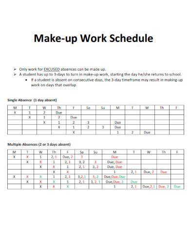 Makeup Work Schedule