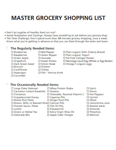 Master Grocery Shopping List