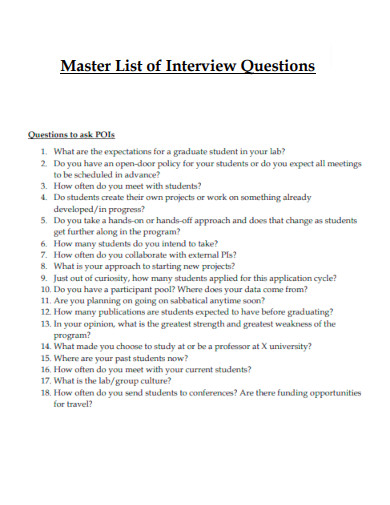 Master List of Interview Questions