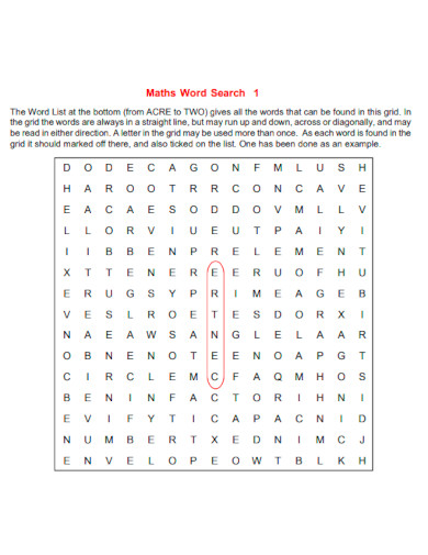 Maths Word Search