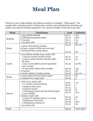 Meal Plan in PDF