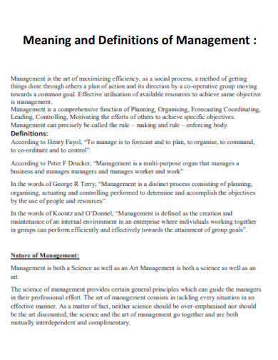 Meaning and Definitions of Management