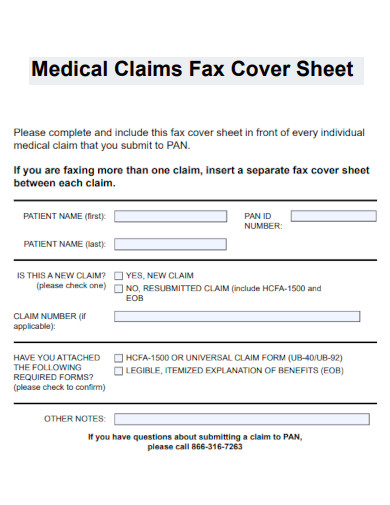 Medical Claims Fax Cover Sheet