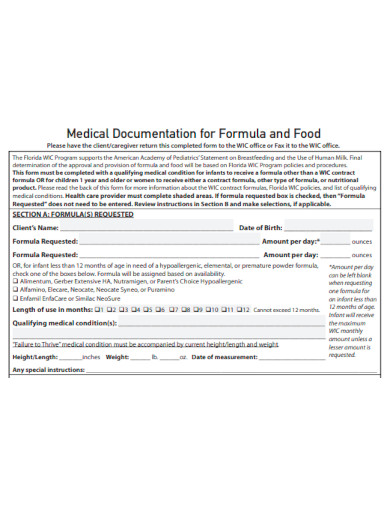 Medical Documentation for Formula