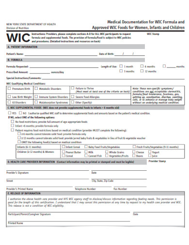 Medical Documentation for WIC Formula