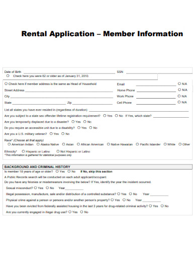 Member Information Rental Application