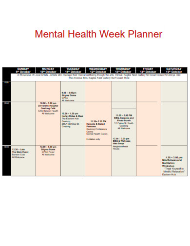 Mental Health Wellness Week Planner