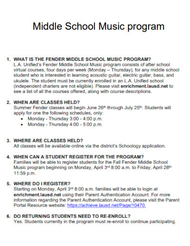 Middle School Music program