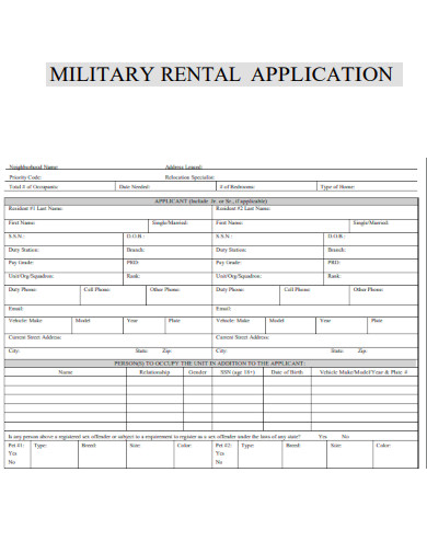 Military Rental Application