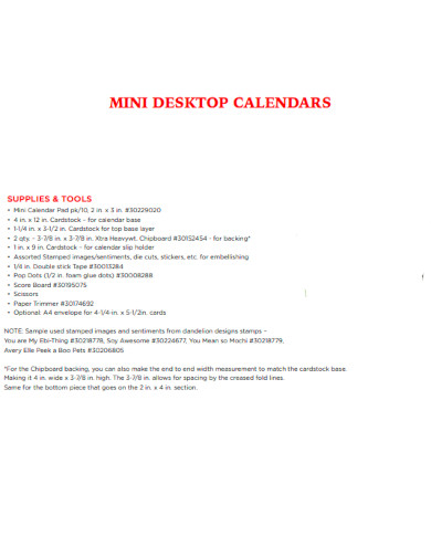Mini Desktop Calendar