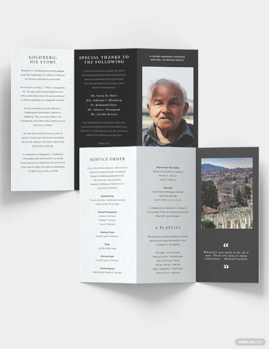 Minimalistic Eulogy Funeral Tri Fold Brochure Template