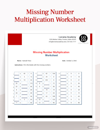 Missing Number Multiplication Worksheet