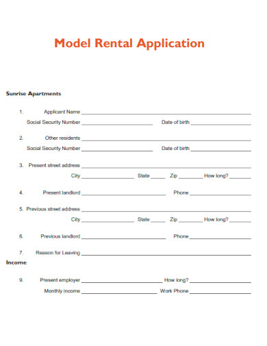 Model Rental Application