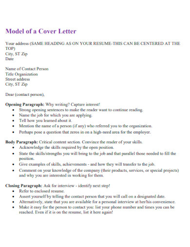 Model of Cover Letter for Resume