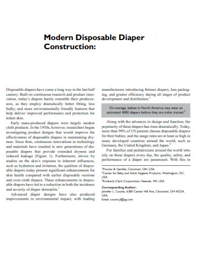 Modern Disposable Diaper Construction