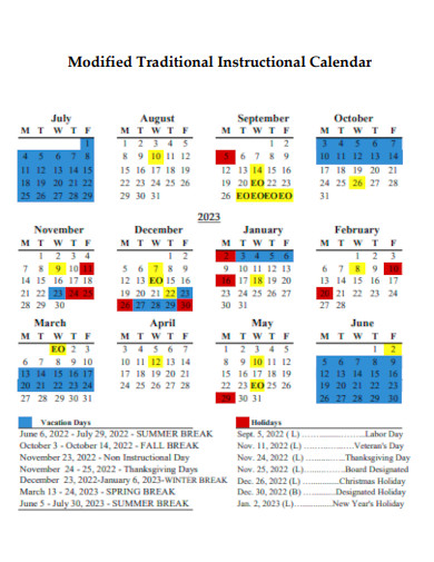 Modified Traditional Instructional Calendar